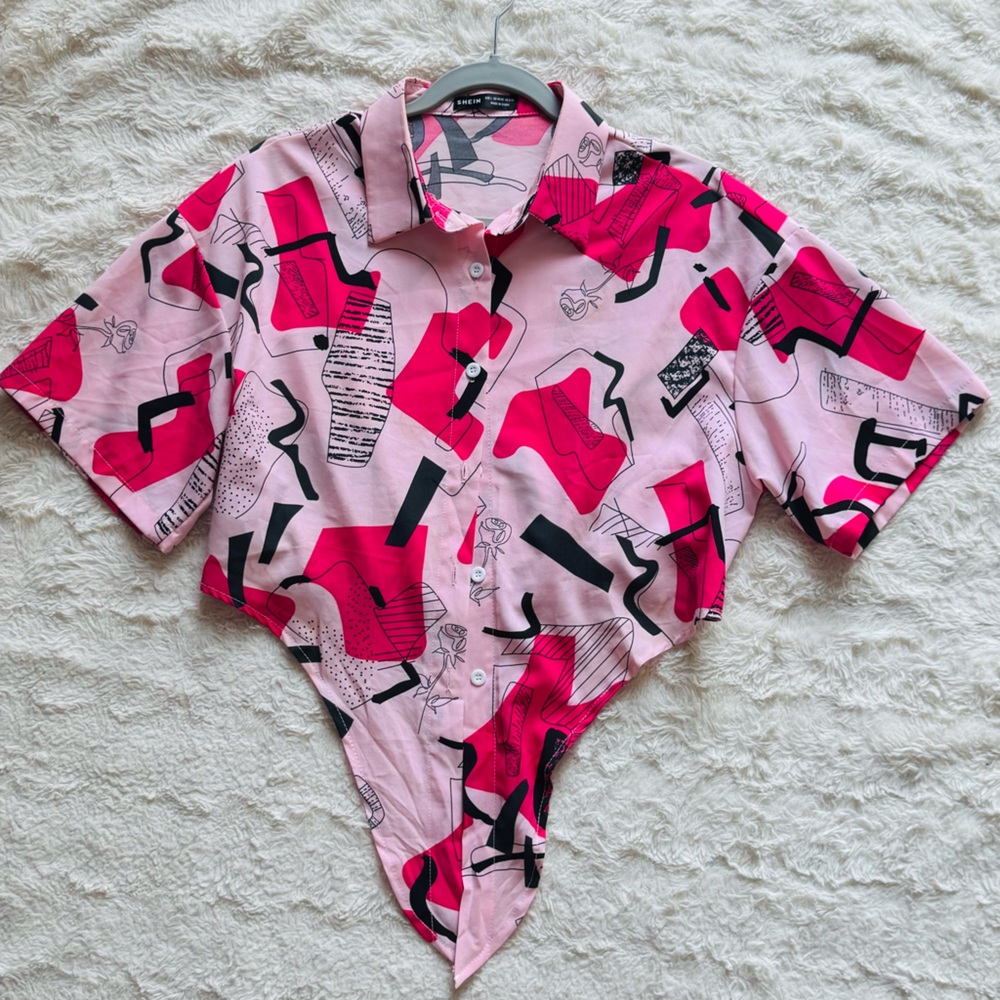 SHEIN Pink and Black Abstract Shirt